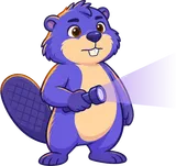 Tan holding a flashlight with a violet beam