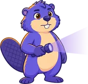 Tan holding a flashlight with a violet beam