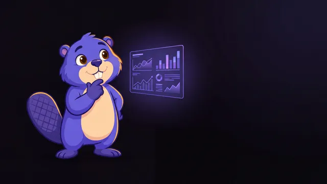 Tan thinking in front of a floating chart dashboard.